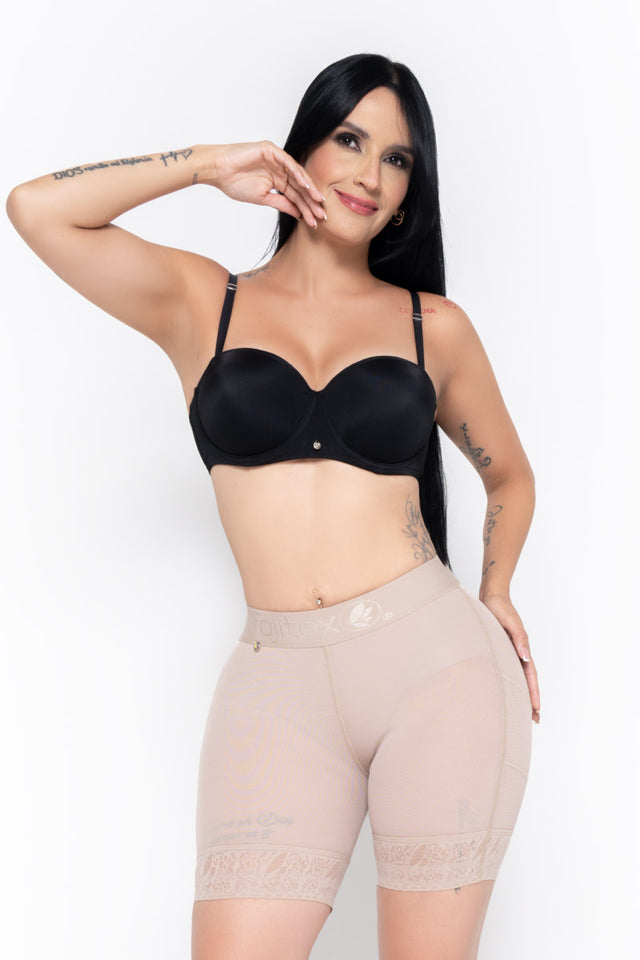 Fajitex Low Waist Mid-Thigh Butt Lifter Shorts Shapewear Nude Lace Hem 024500 Lift Fit