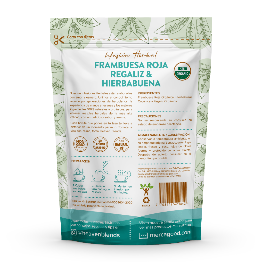 Heaven Blends Infusion Organica de Frambuesa Roja, Regaliz & Hierbabuena (30 und)