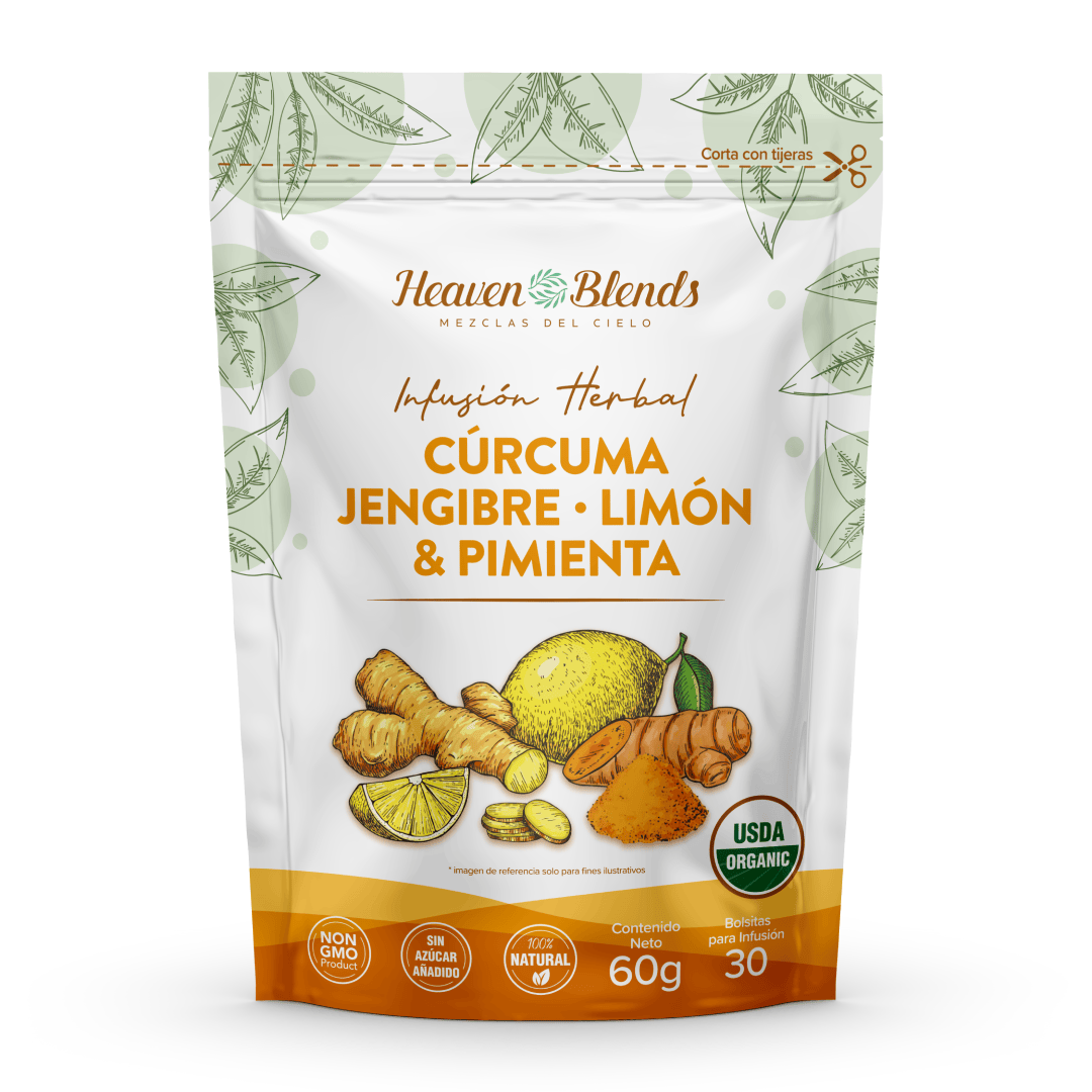 Heaven Blends Infusion Organica de Curcuma, Jengibre, Limón & Pimienta (30 und)