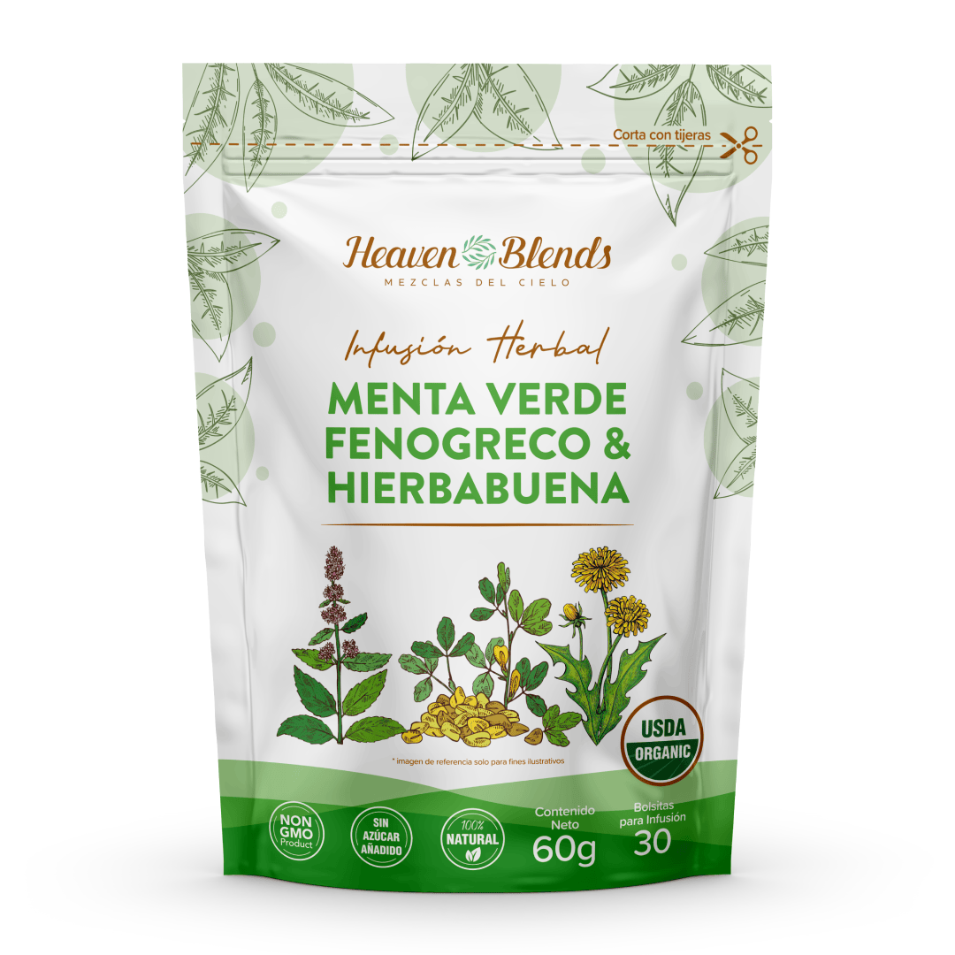 Heaven Blends Infusion Organica de Menta Verde, Fenogreco & Hierbabuena (30 und)