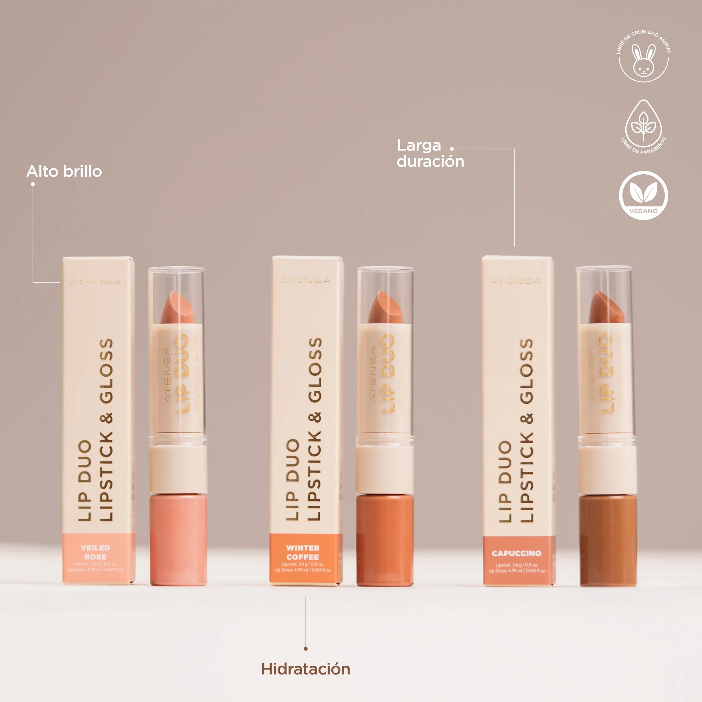 ATENEA LIP DUO LIPSTICK Y GLOSS COLLECTION