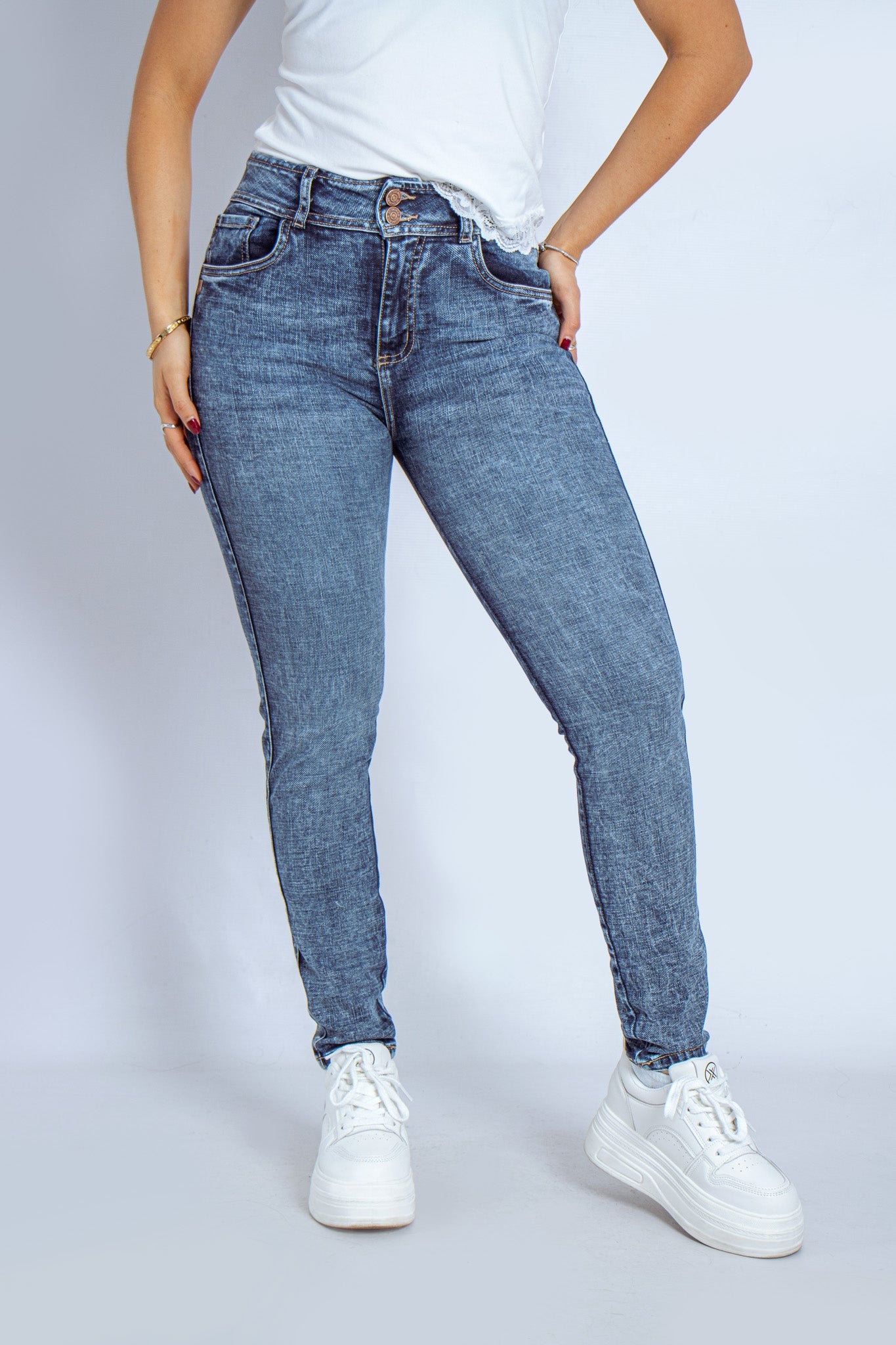 Joy Staz Colombian Jeans Skinny Nevado Tiro Alto Dos Botones 116016 Jeans Colombianos