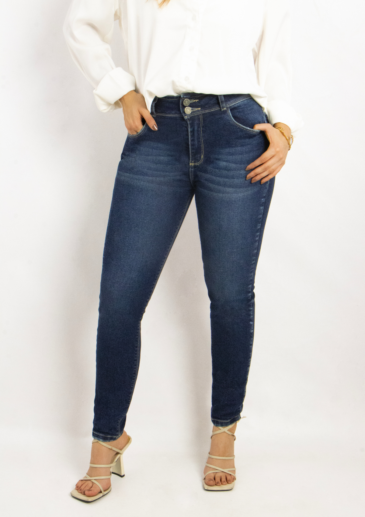 Joy Staz Colombian Jeans Skinny Corte Ajustado Clasico Azul Oscuro Doble Boton 116006 Jeans Colombianos