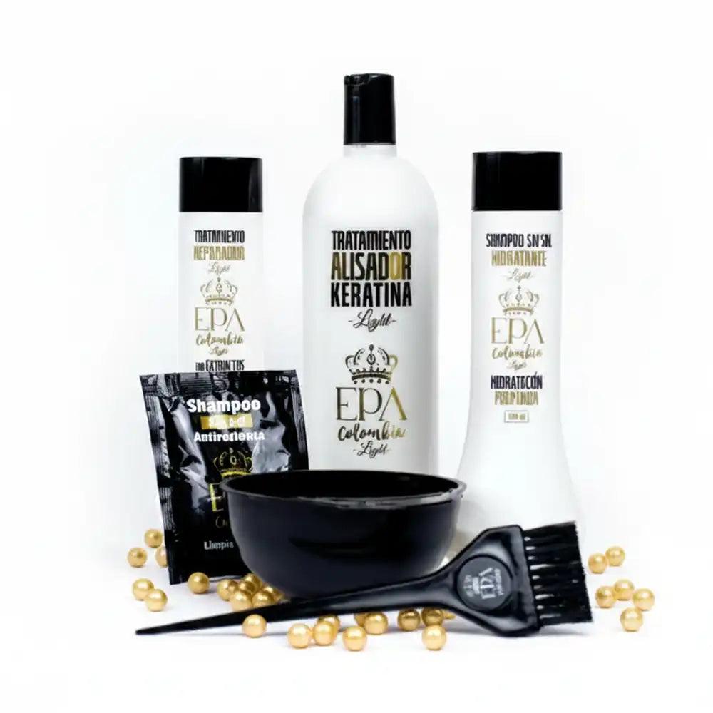 Epa Colombia Litro de Keratina Light Blanca, Shampoo 500mL, Tratamiento 500mL, 1 Brocha, 1 Recipiente y 1 Sobre de Shampoo (6 Pack)
