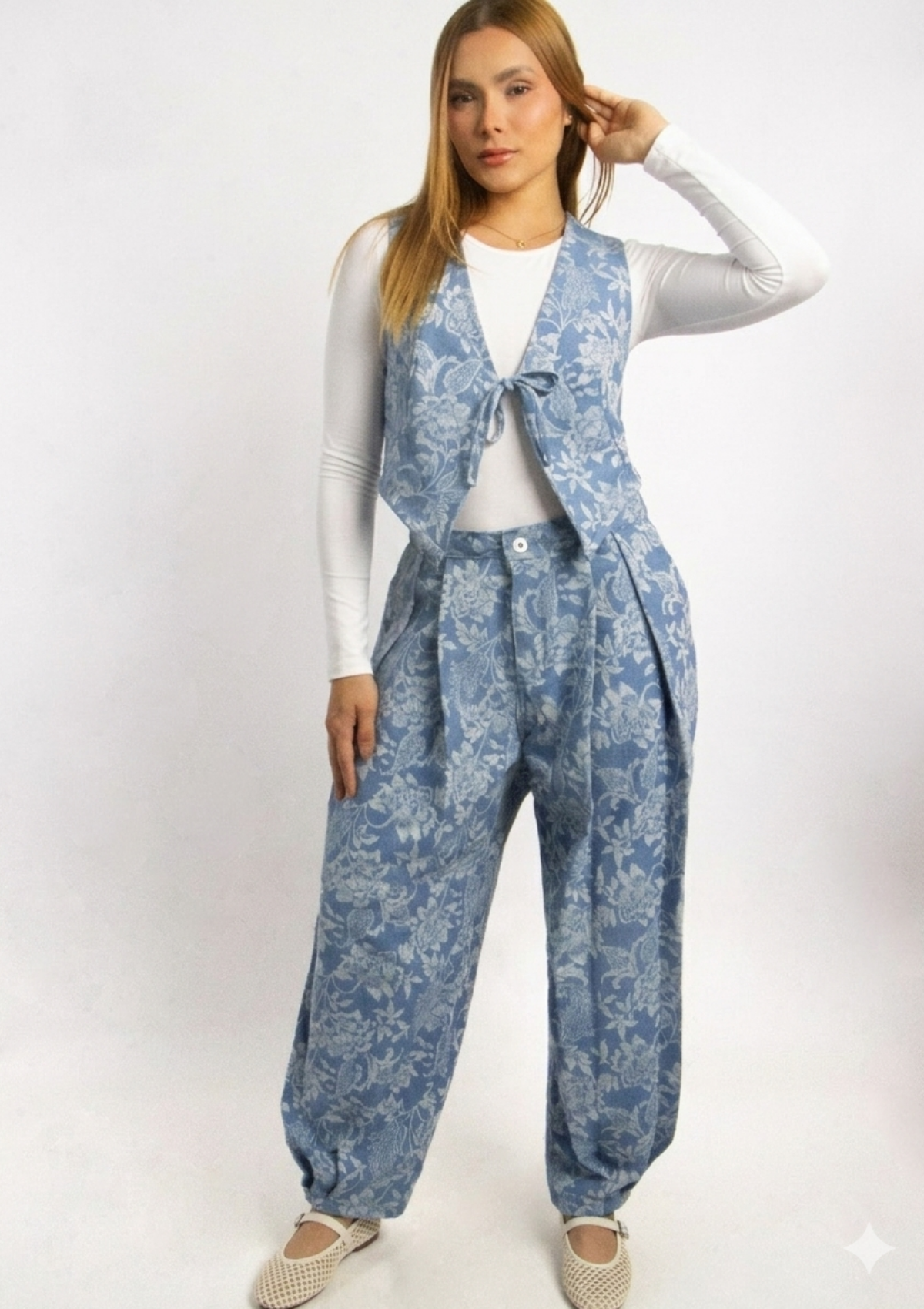 Joy Staz Colombian Jeans Pantalón Baggy Tiro Alto con Estampado Floral  716002 Jeans Colombianos