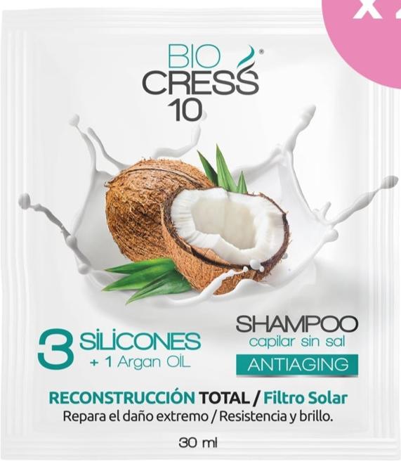 Biocress 10 SHAMPOO 3 SILICONES + 1 ARGAN OIL SACHET 30ml c/u