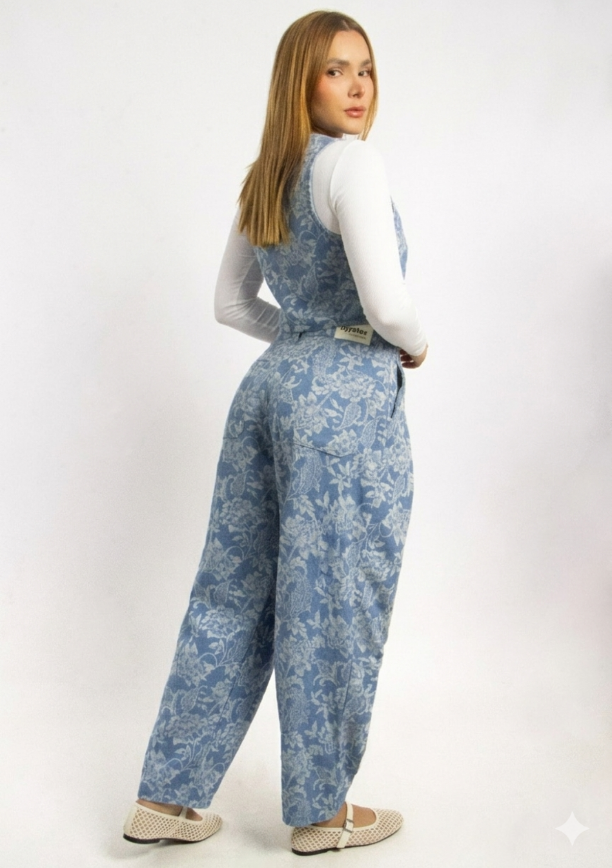 Joy Staz Colombian Jeans Pantalón Baggy Tiro Alto con Estampado Floral  716002 Jeans Colombianos