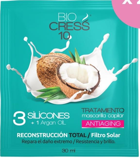 Biocress 10 TRATAMIENTO 3 SILICONES + 1 ARGAN OIL  SACHET 30ml c/u