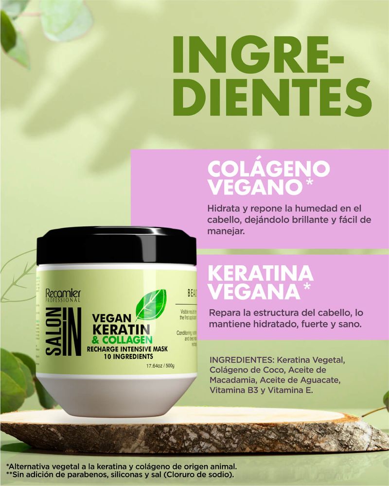 RECAMIER SALON IN RECHARGE INTENSIVO KERATINA VEGANA Y COLAGENO 500 GR