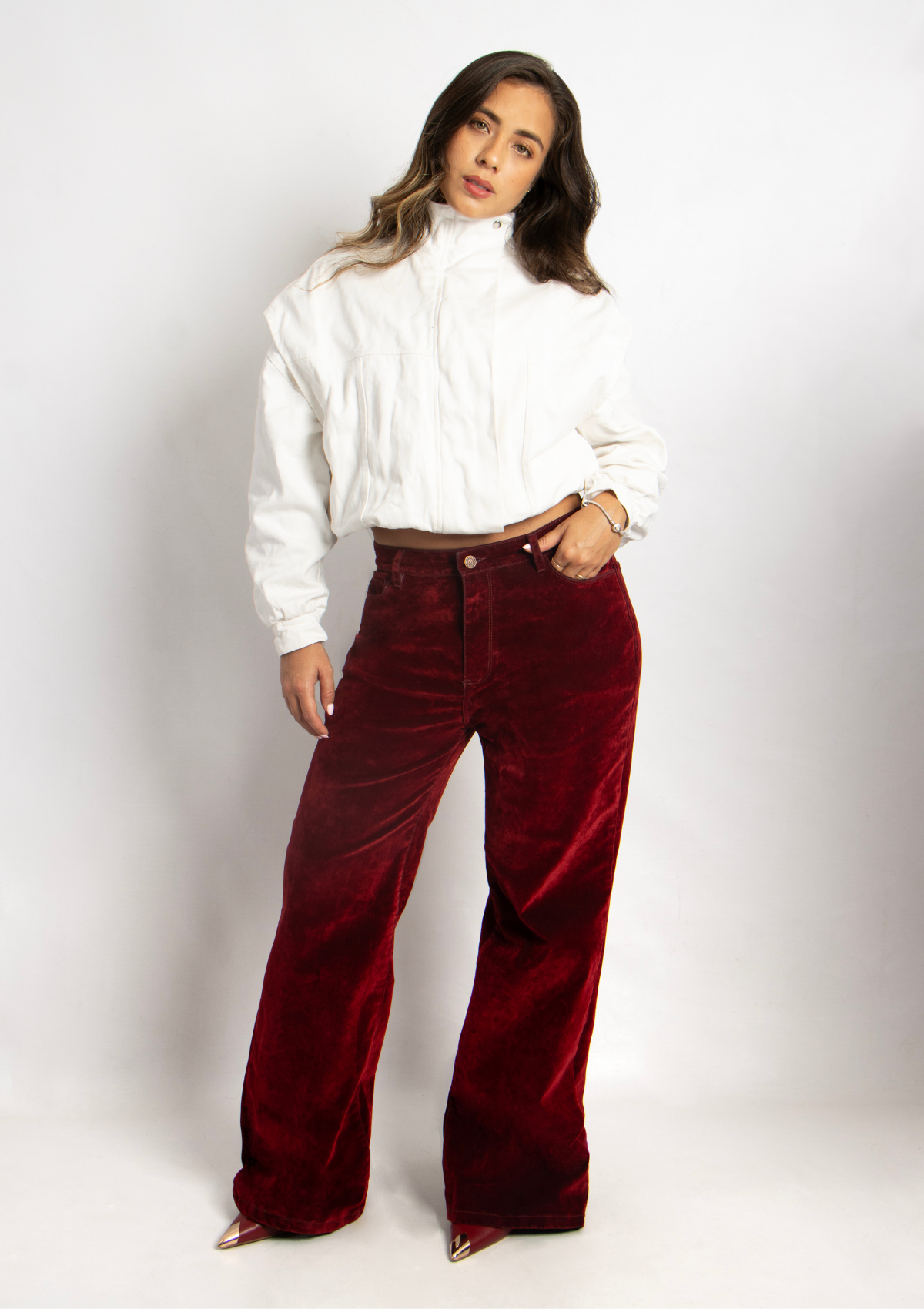 Joy Staz Colombian Jeans Wide Leg Holgado Terciopelo Vinotinto 716008 Jeans Colombianos