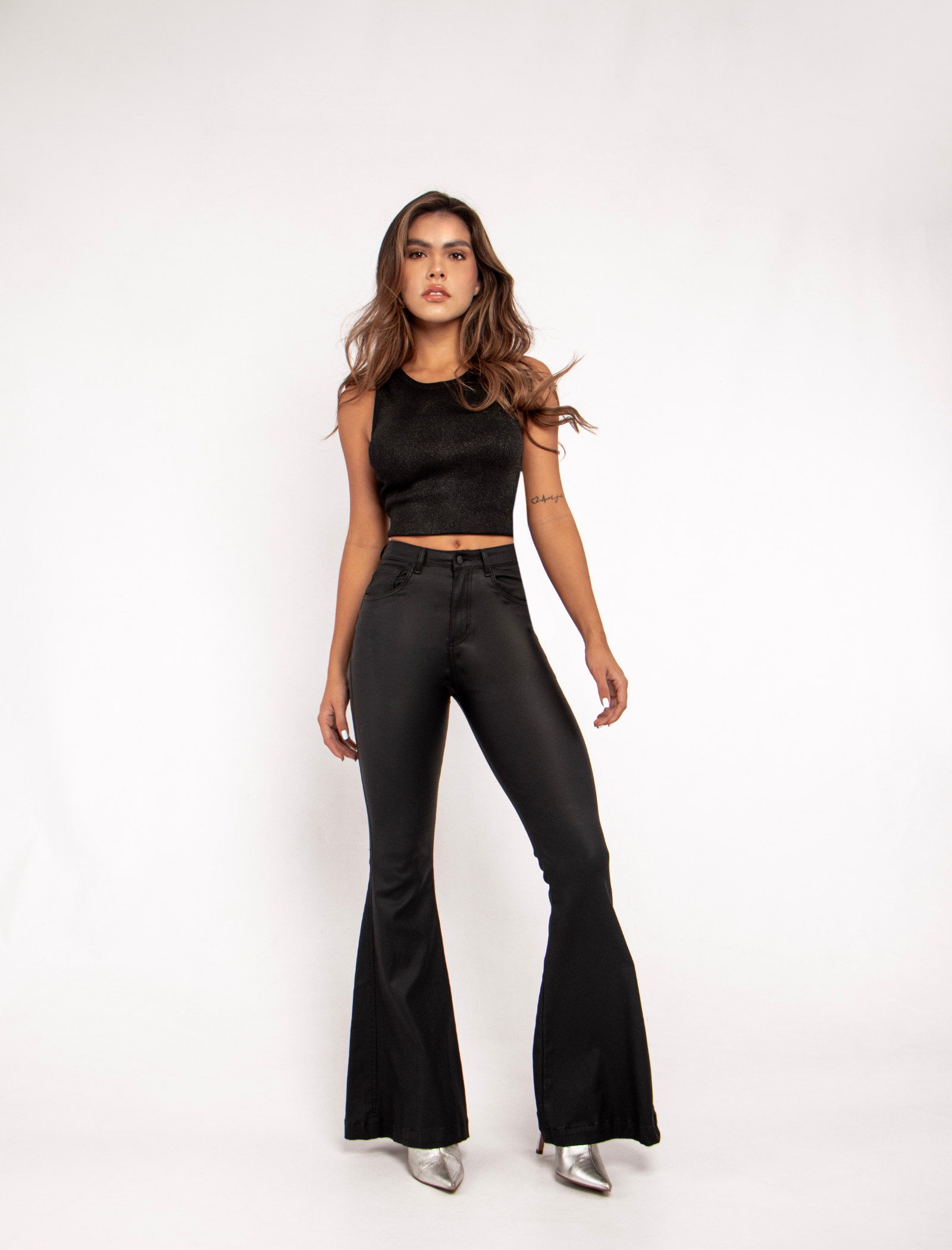 Joy Staz Colombian Jeans Flare Efecto Cuero Ref. 115100 Jeans Colombianos