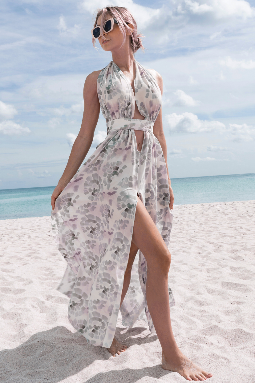 IRGUS Colombian Swimwear Cover Up Largo Halter Geometrico REF. 5000 Vestido de Baño Colombianos