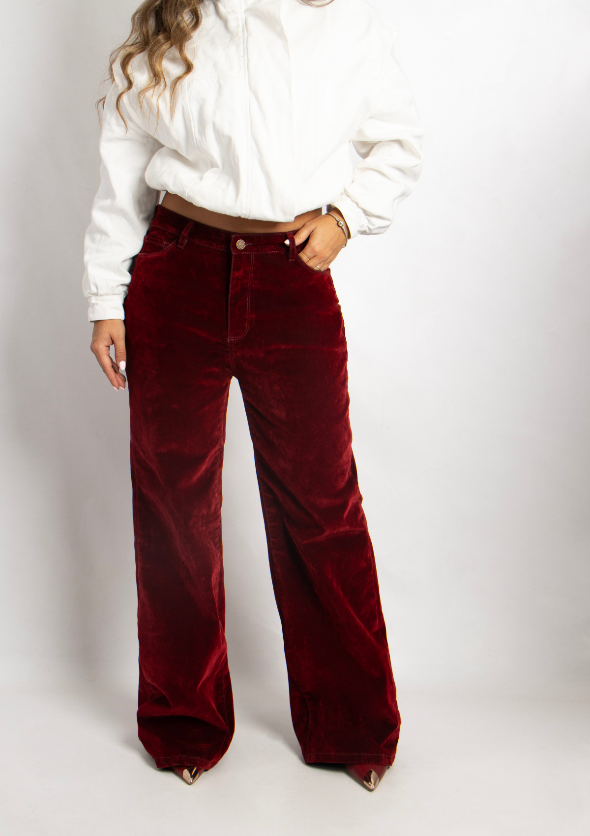 Joy Staz Colombian Jeans Wide Leg Holgado Terciopelo Vinotinto 716008 Jeans Colombianos