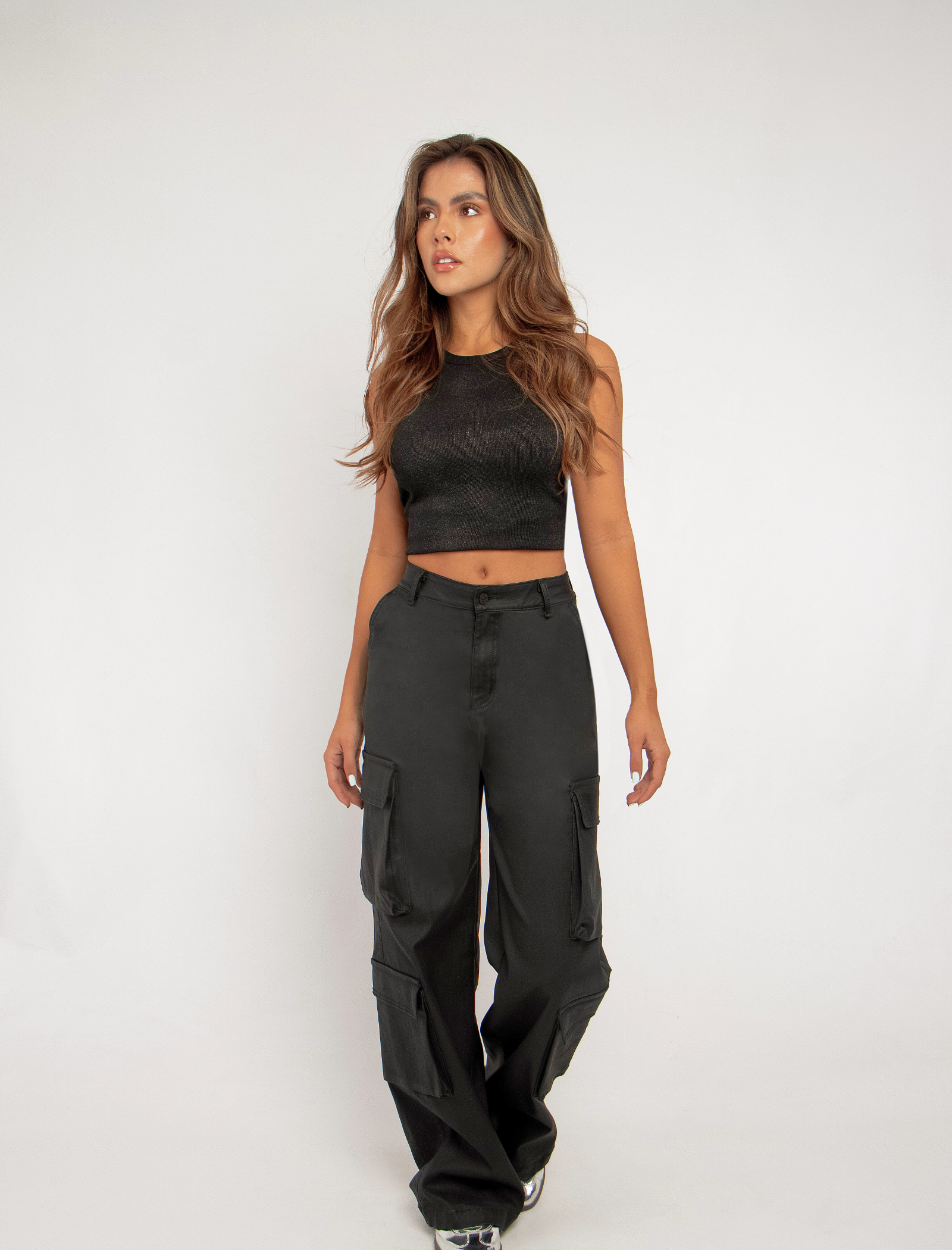 Joy Staz Colombian Jeans Cargo Negro Satinado efecto cuero Ref. 715069 Jeans Colombianos