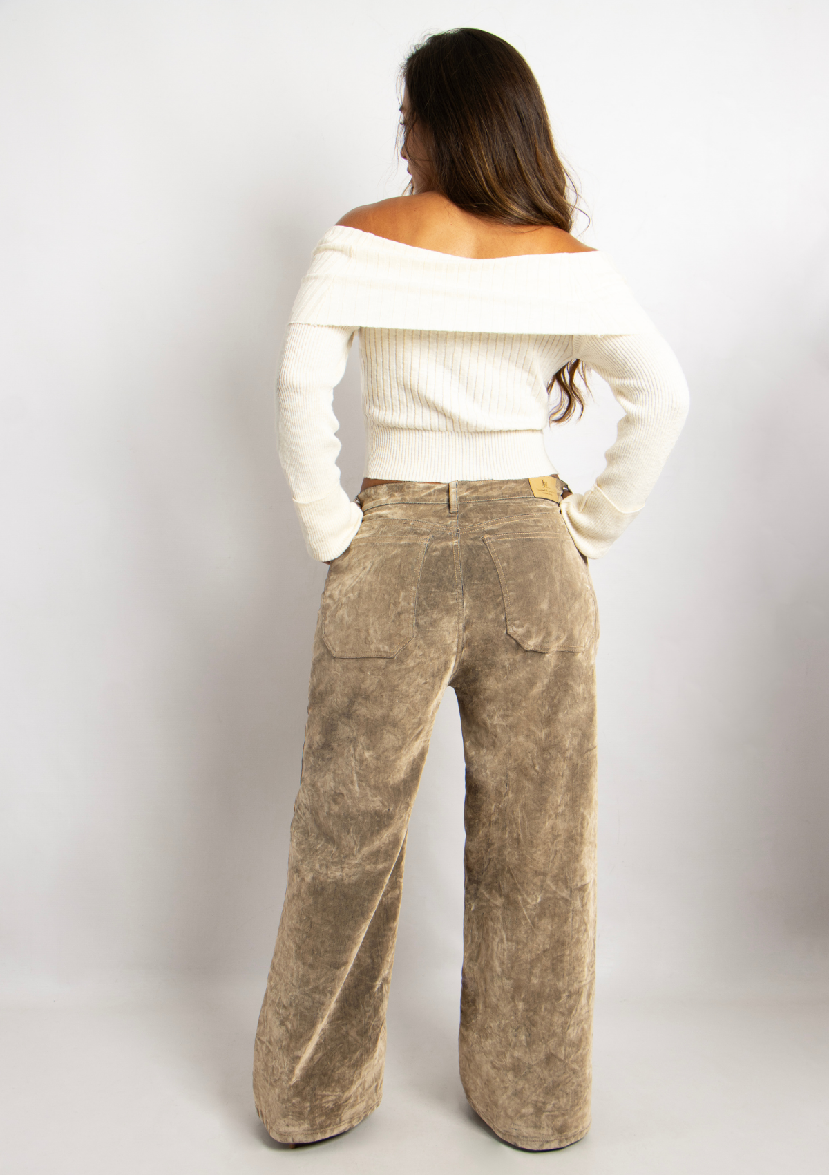 Joy Staz Colombian Jeans Wide Leg Velvet Terciopelo con Pretina Asimetrica 716005 Jeans Colombianos