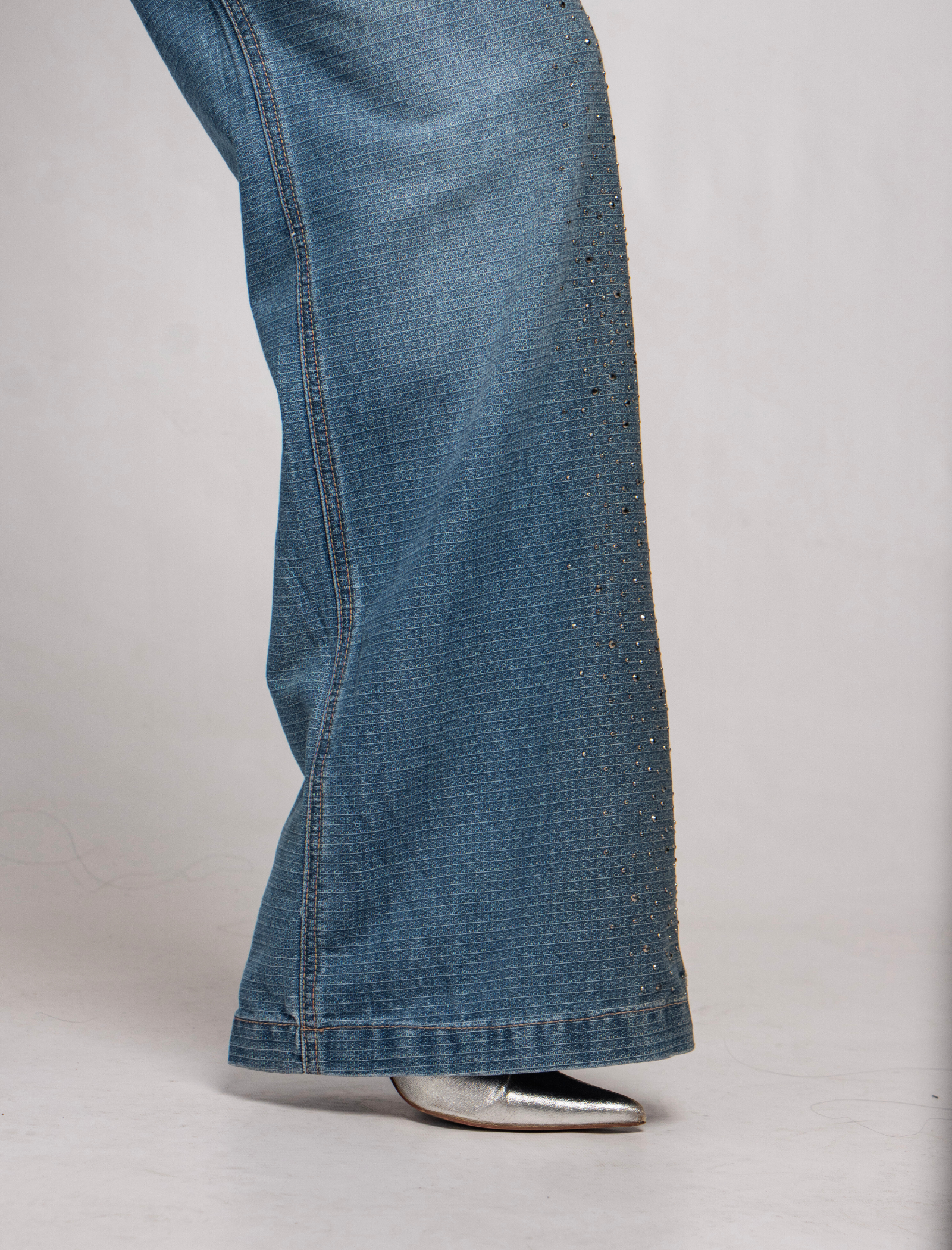 Joy Staz Colombian Jeans Wide Leg Pierna Ancha Elegante con Pedreria Ref. 715068 Jeans Colombianos