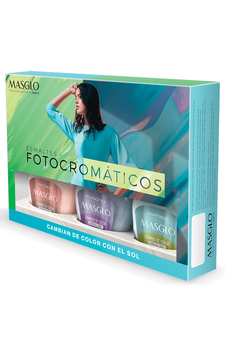 MASGLO PHOTOCHROMIC TRADITIONAL NAIL POLISH KIT #1 GREEN BOX 13.5 ML