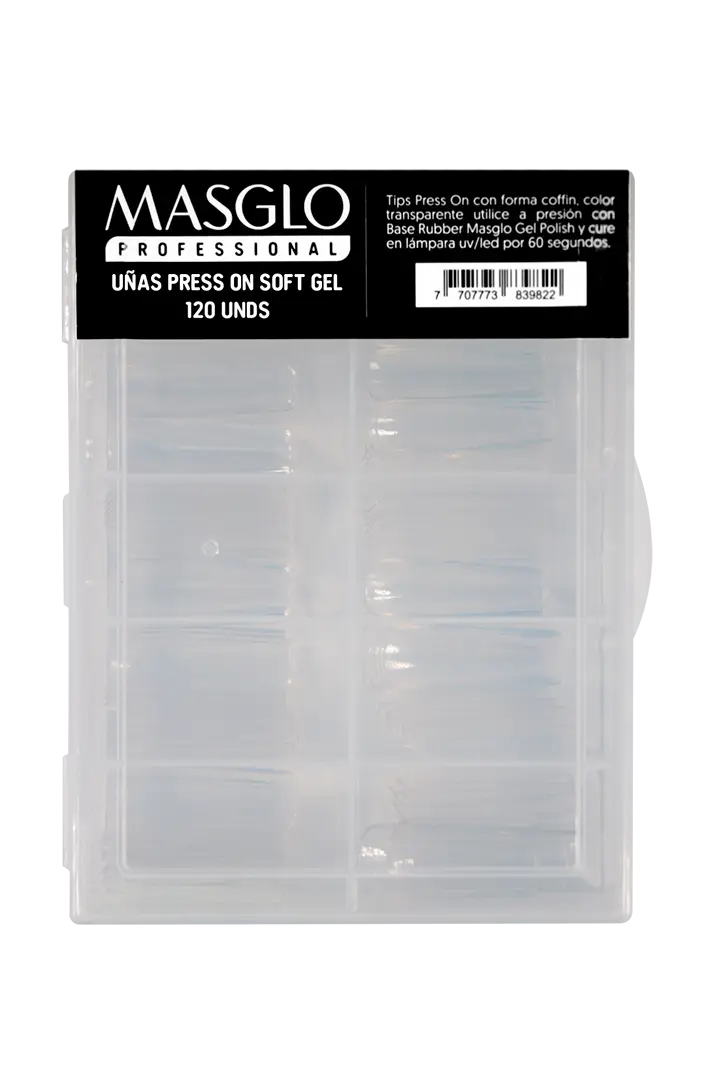 TIPS PRESS ON SOFT GEL CLEAR MASGLO CAJA X 120 UND