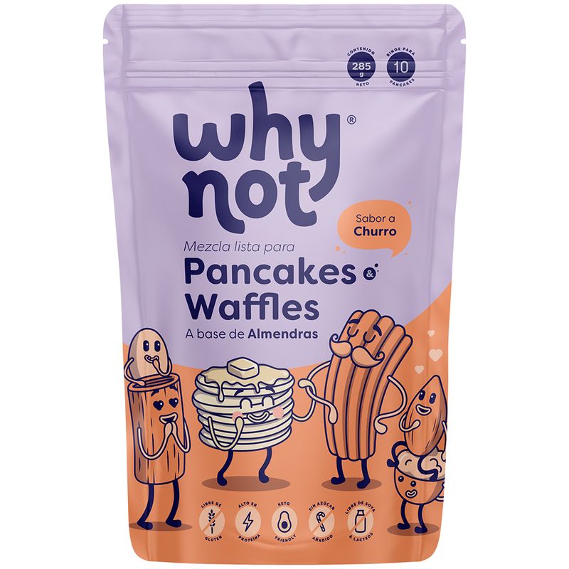 Mezcla de pancakes waffles base de almendras sabor churro Why Not x285g (1 pack)