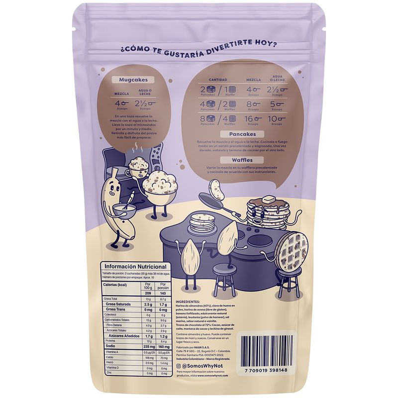 Mezcla de pancakes waffles base de almendra con chips de chocolate Why Not x285g (1 pack)