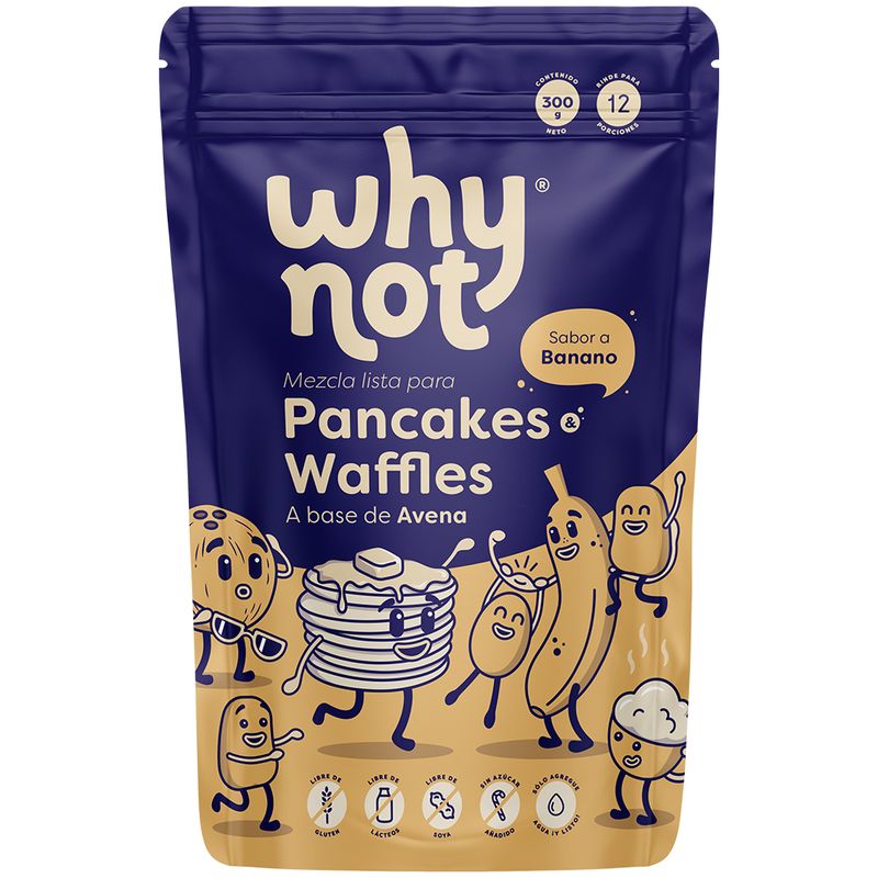 Mezcla de pancakes & waffles avena sabor banano Why Not x300g (1 pack)