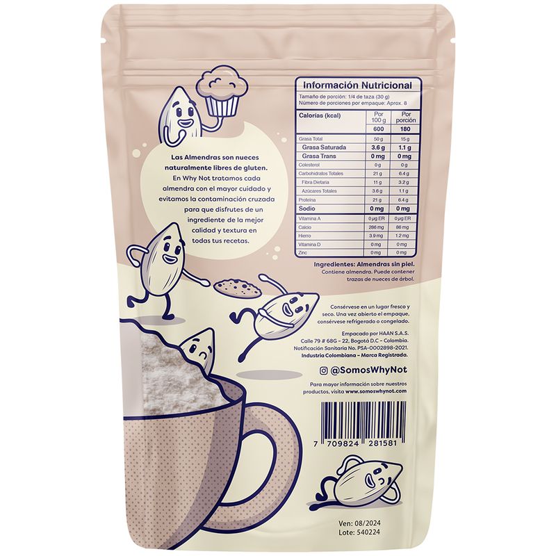 Harina de almendras libre gluten Why Not x250g (1 pack)