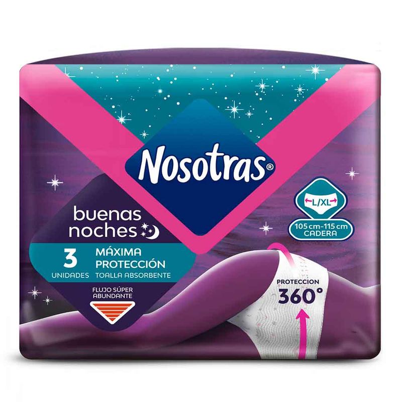 Nosotras Toallas higienicas buenas noches Talla L-XL x3 und