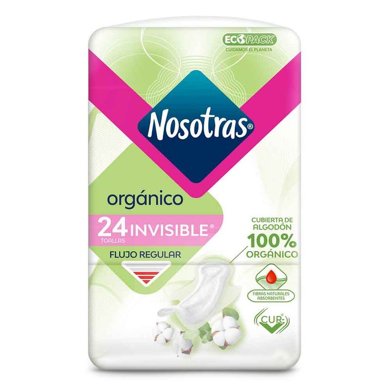 Nosotras Toallas higienicas invisible organica x 24und