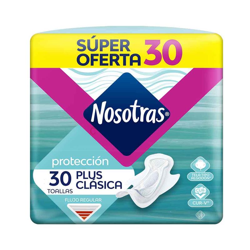 Nosotras Toallas higienicas Plus Clasica Tela Tipo Algodon x30und