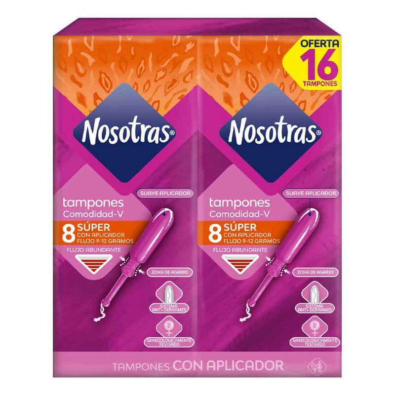 Nosotras Tampones diarios con aplicador súper x2 paquetes x8und c/u