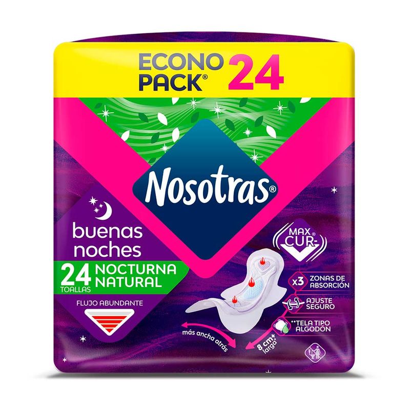 Nosotras Toallas higienicas Natural Buenas Noches Tela x24und