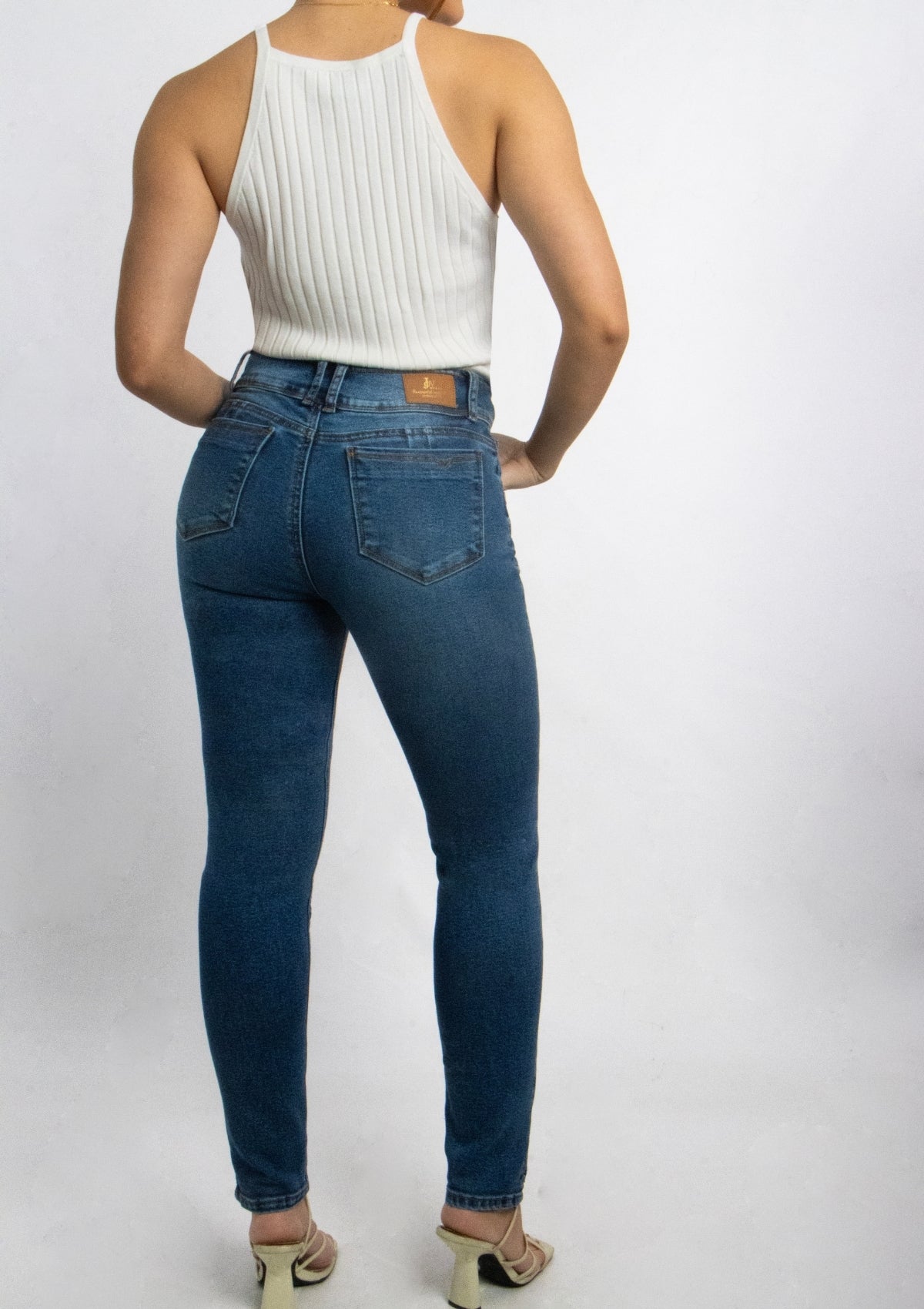 Joy Staz Colombian Jeans Skinny Azul Oscuro Tiro Alto Con Dos Botones 116005 Jeans Colombianos