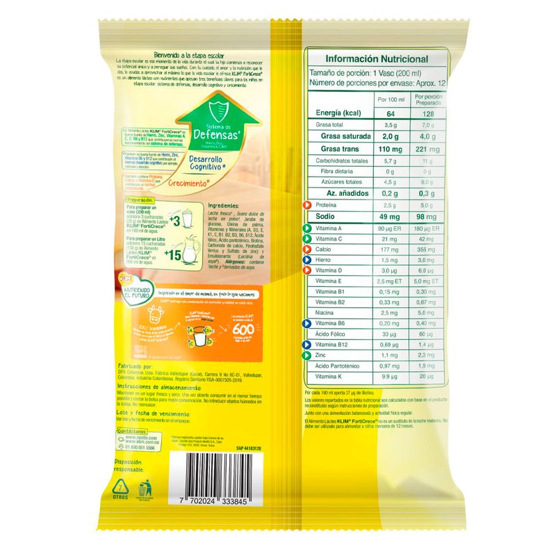 Klim en polvo Forticrece bolsa x325gr