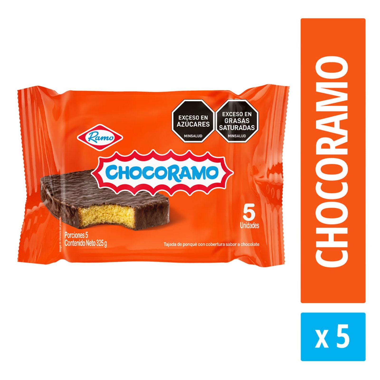 Ponque Chocoramo Cubierto de Chocolate Snack 325gr - 5 unid (1 pack)