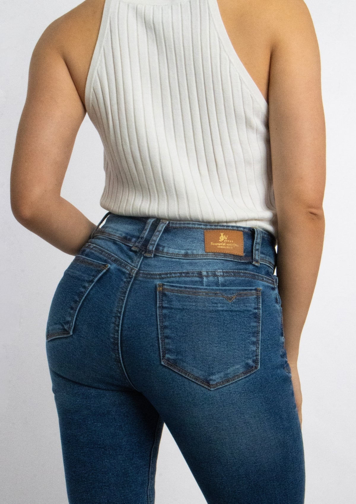 Joy Staz Colombian Jeans Skinny Azul Oscuro Tiro Alto Con Dos Botones 116005 Jeans Colombianos