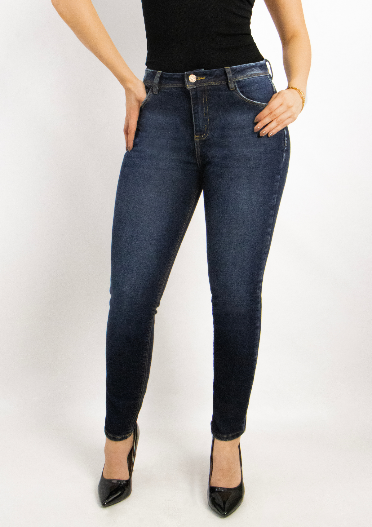 Joy Staz Colombian Jeans Skinny Azul Oscuro Tiro Alto Levanta Cola 116008 Jeans Colombianos