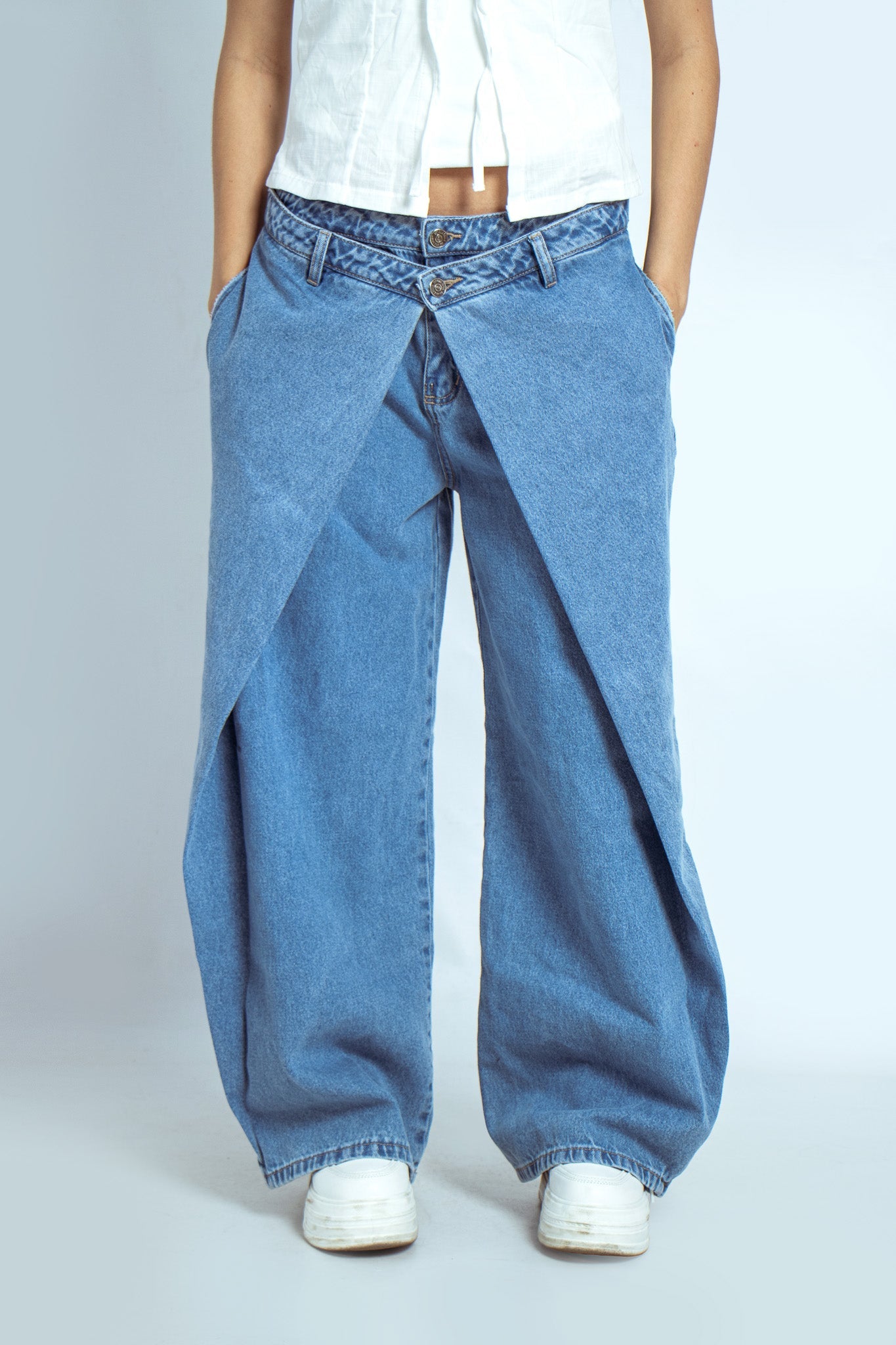 Joy Staz Colombian Jeans Pantalon Silueta Ballon con Pliegues Cruzados y Pretina Asimetrica 716013 Jeans Colombianos