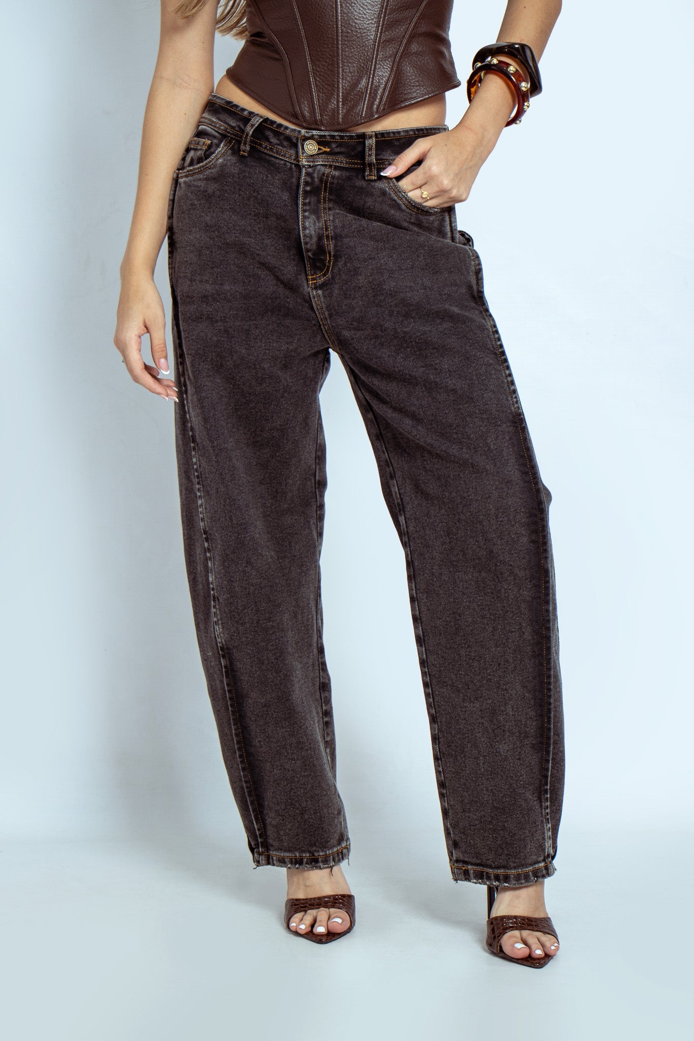 Joy Staz Colombian Jeans Pantalon Corte Barrel Tiro Alto 716016 Jeans Colombianos