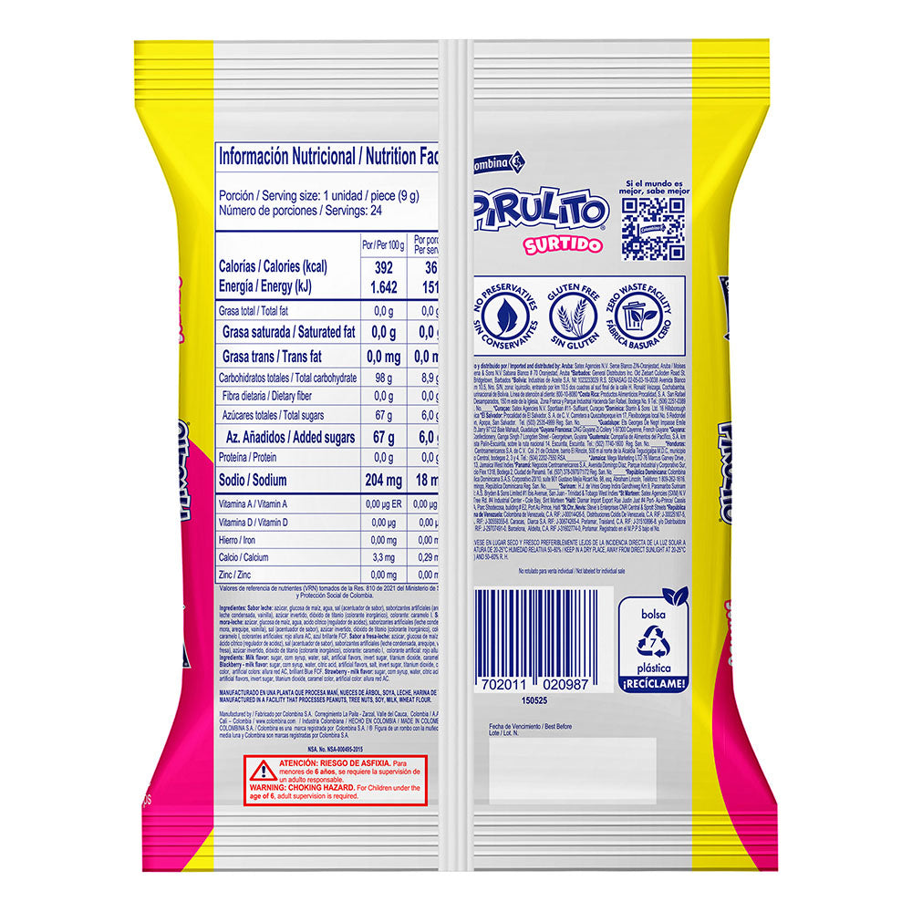 PIRULITO Chupeta sabores surtidos x 24un - 216g