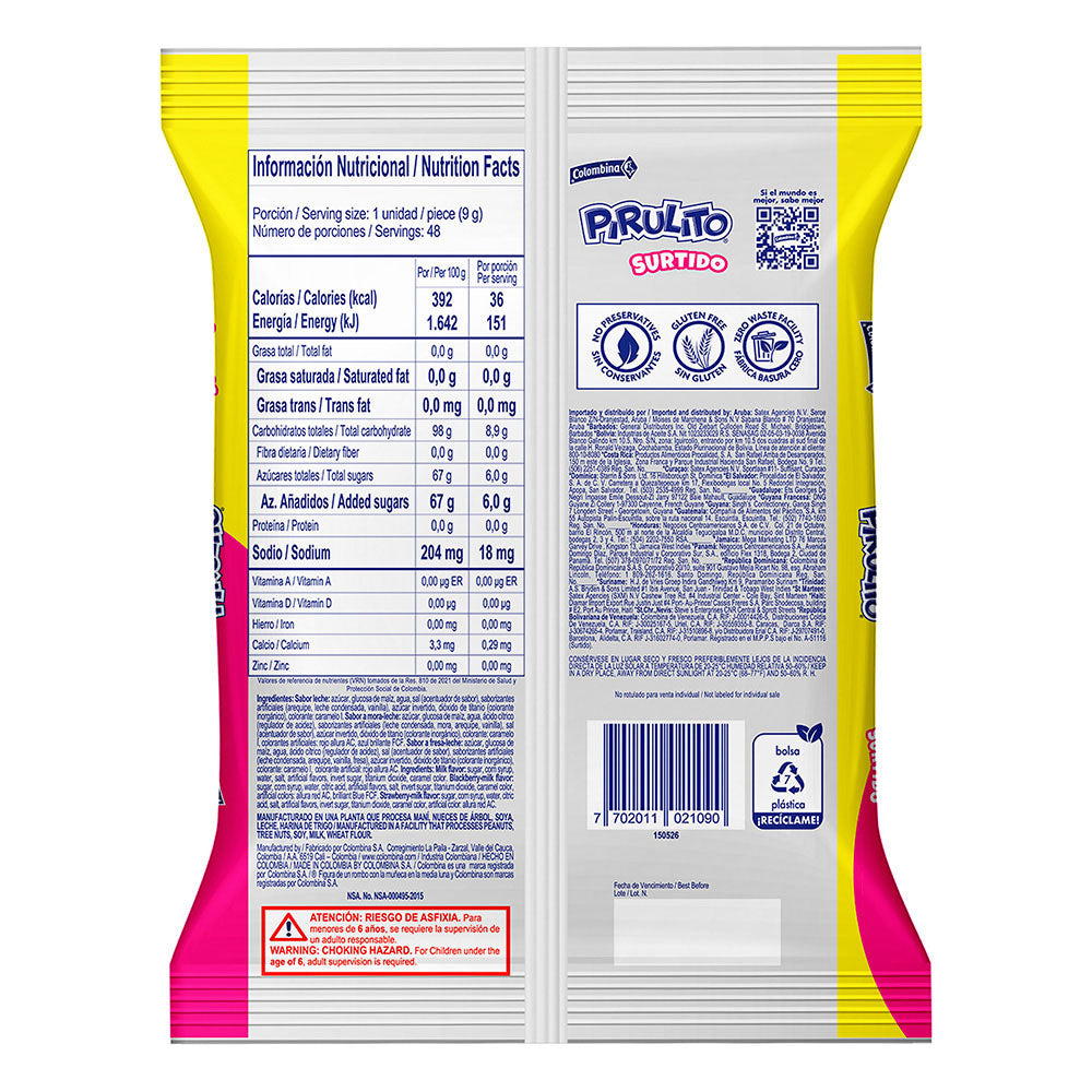 PIRULITO Chupeta sabores surtidos x 48un - 432g