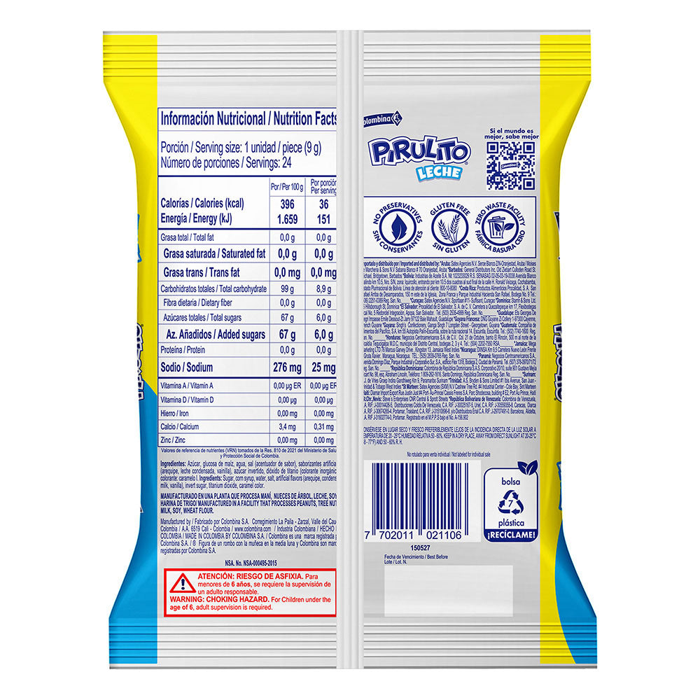 PIRULITO Chupeta sabor leche x 24unid - 216g