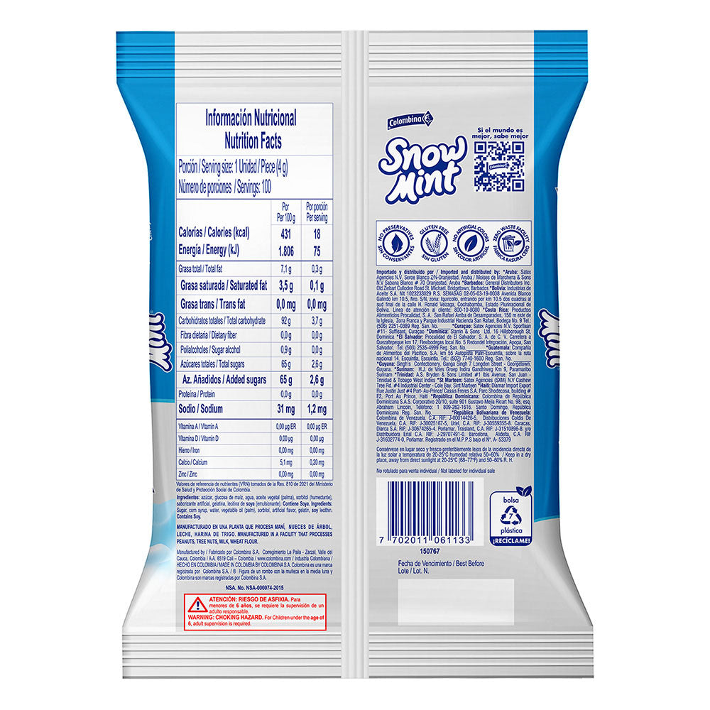 SNOW MINT Caramelo blando sabor menta Colombina x 100un - 400g