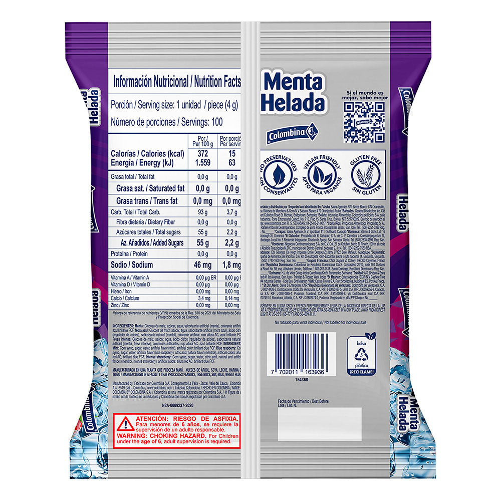 Menta Helada berries Colombina, fresa intensa y mora azul x 100 unid - 400g