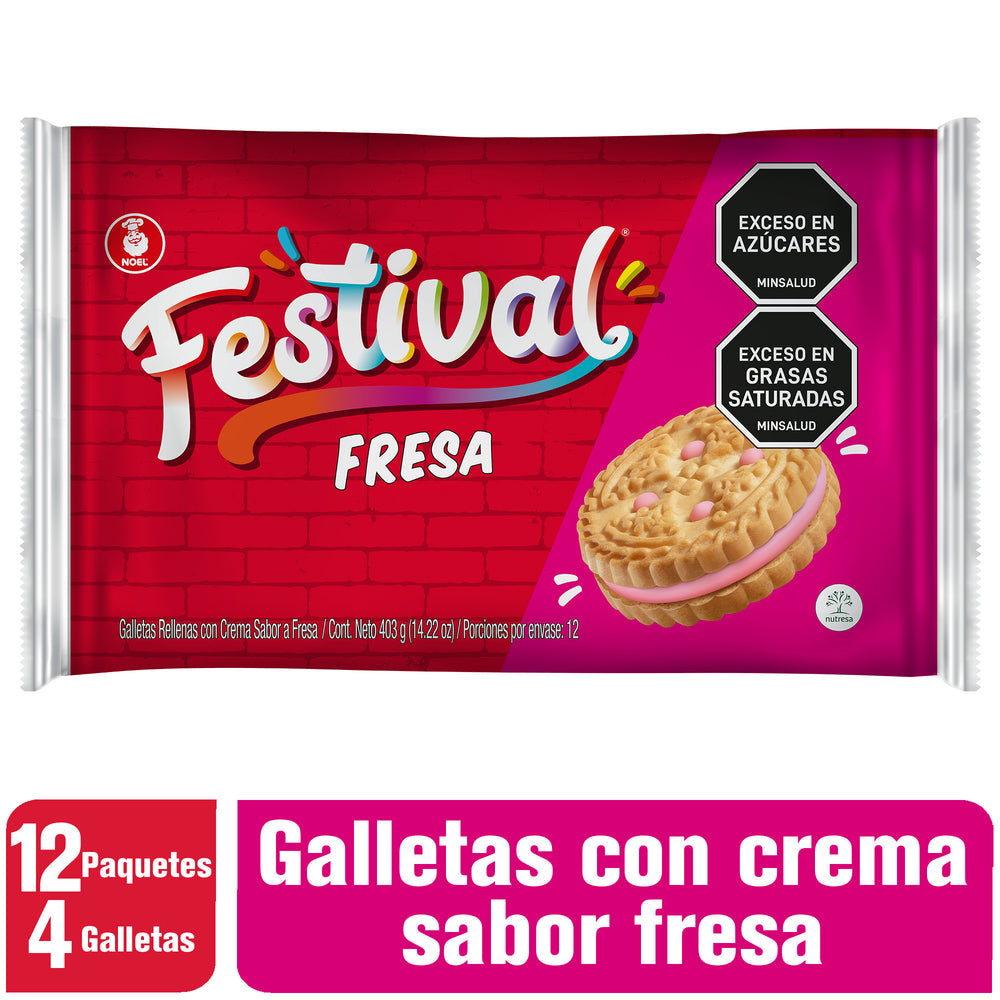 GALLETA FESTIVAL FRESA 12 UNIDADES  403G