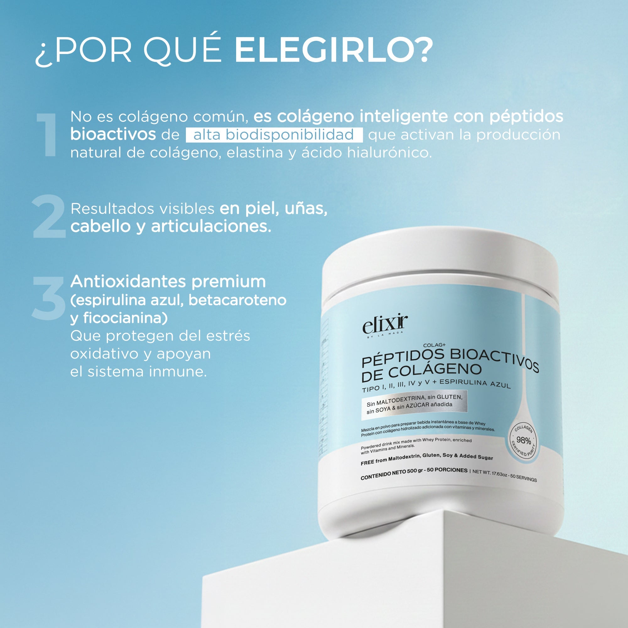 ELIXIR PEPTIDOS BIOACTIVOS DE COLAGENO 500gr