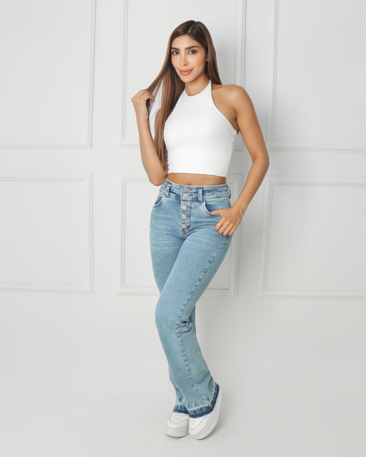Joy Staz Jean Bota Recta Azul Claro 5 Botones - 115030