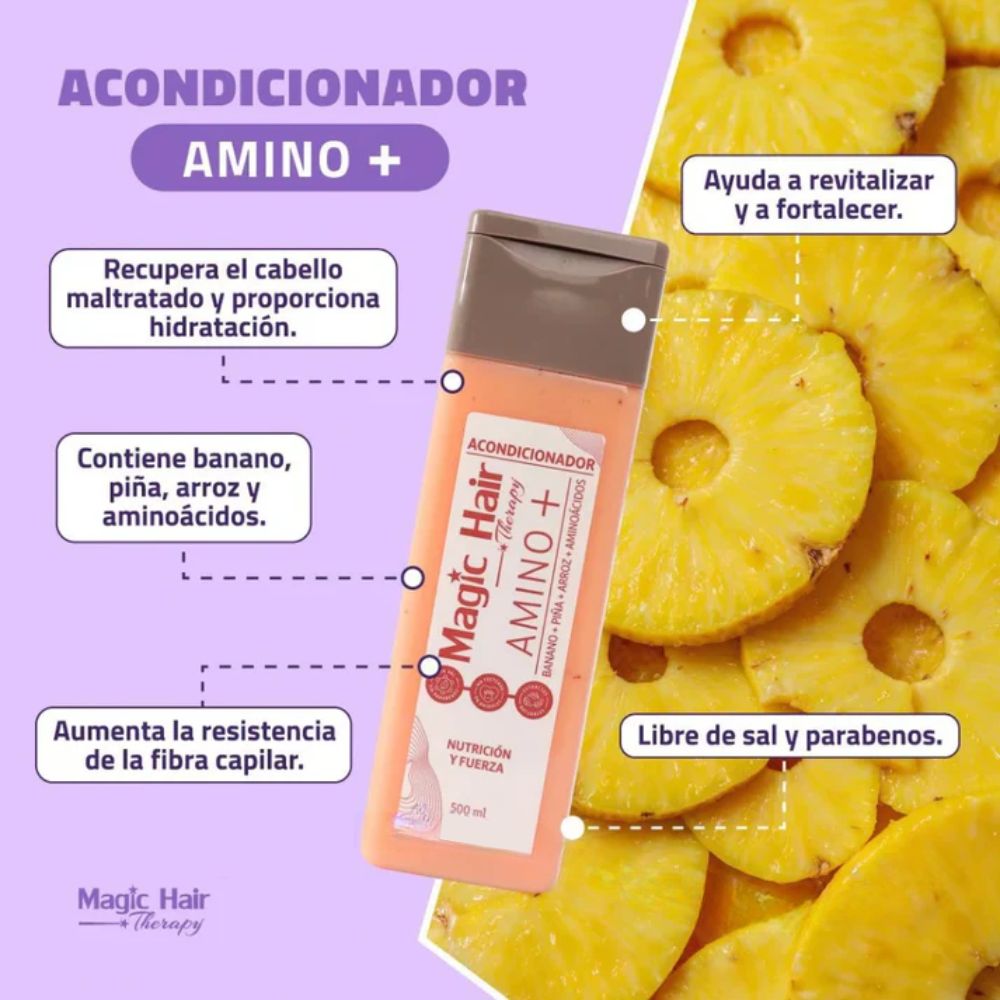 Magic Hair kit Shampoo para la Caida del Cabello Amino+ y Acondicionador sin Sal Nueva Formula Amino+ (2 pack - 500ml c/u)