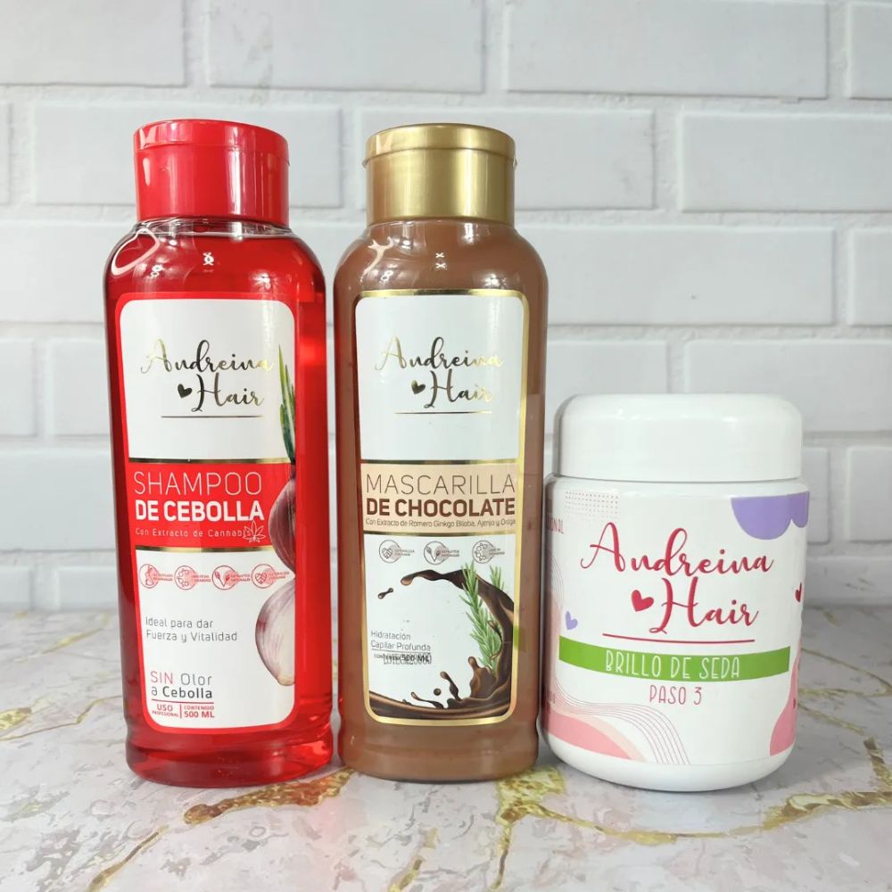 Andreina Hair Shampoo with Onion, Chocolate Mask and Silk Shine Kit for oily hair and dandruff (3 Pack) 