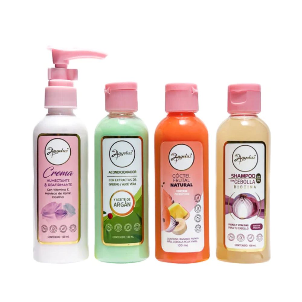 Anyeluz Travel Kit X4 Moisturizing Cream, Argan Conditioner, Fruit Cocktail and Onion Shampoo 100mL 