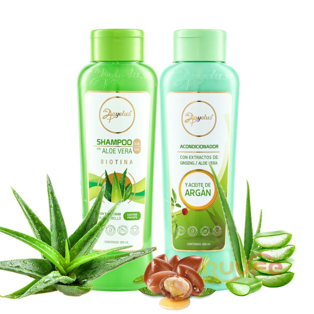 Anyeluz Shampoo de Aloe vera y Anyeluz Acondicionador de aloe vera con aceite de Argan (2 pack)